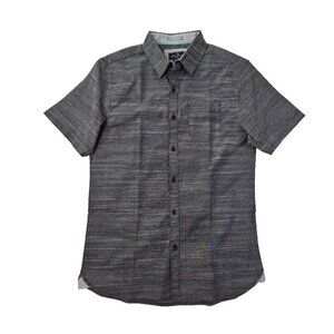 Across The Pond Short Sleeve Shirt Men's Medium Grey Button Down EUC LN Pocket